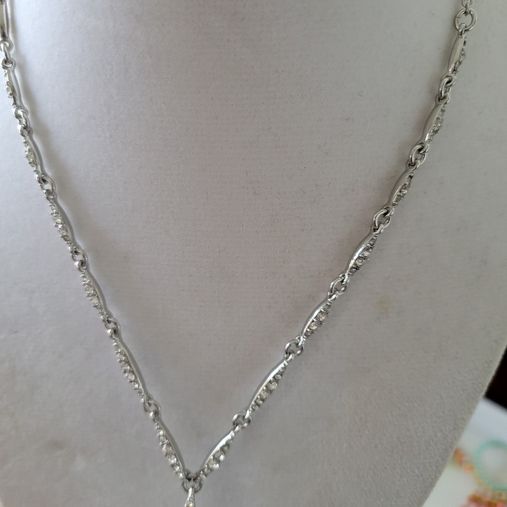 Lariat Rhinestone Necklace • White Rhinestones - Picture 7 of 7